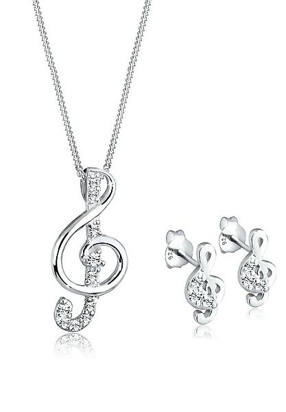 Elli Schmuckset Notenschlüssel Weiß 925 Sterling Silber, mit Kristallen von günstig online kaufen