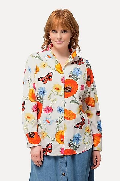 Ulla Popken Longbluse Bluse Blüten Schmetterlinge Kelchkragen Langarm günstig online kaufen