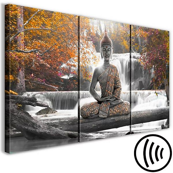 Leinwandbild Buddha and Waterfall (3 Parts) Orange XXL günstig online kaufen