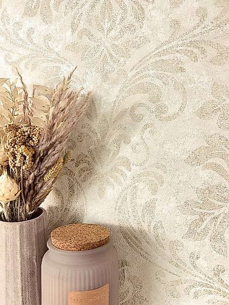 Newroom Vliestapete Amira Beige Tapete Mustertapete Ornamente,Struktur,Glan günstig online kaufen