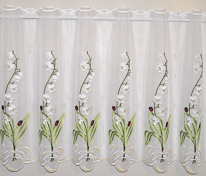 Stickereien Plauen Scheibengardine Maiglöckchen (1 St), Stangendurchzug, tr günstig online kaufen
