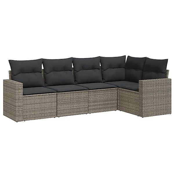 vidaXL 5-Tlg Garten-Sofagarnitur mit Kissen Grau Poly Rattan 3251267 günstig online kaufen