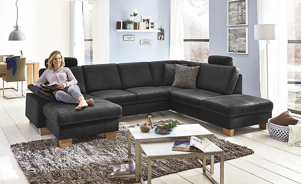 meinSofa Wohnlandschaft  Kunstleder Samu ¦ schwarz ¦ Maße (cm): B: 316 H: 9 günstig online kaufen