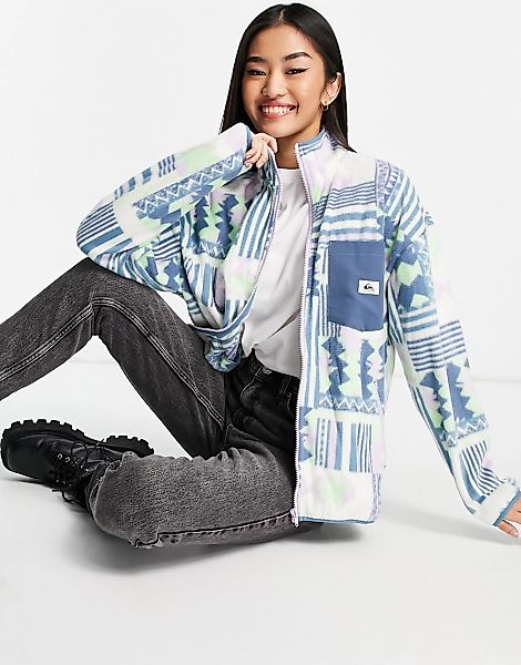 Quiksilver – Heritage Thrift Aztec – Fleece-Jacke in Blau mit Reißverschlus günstig online kaufen