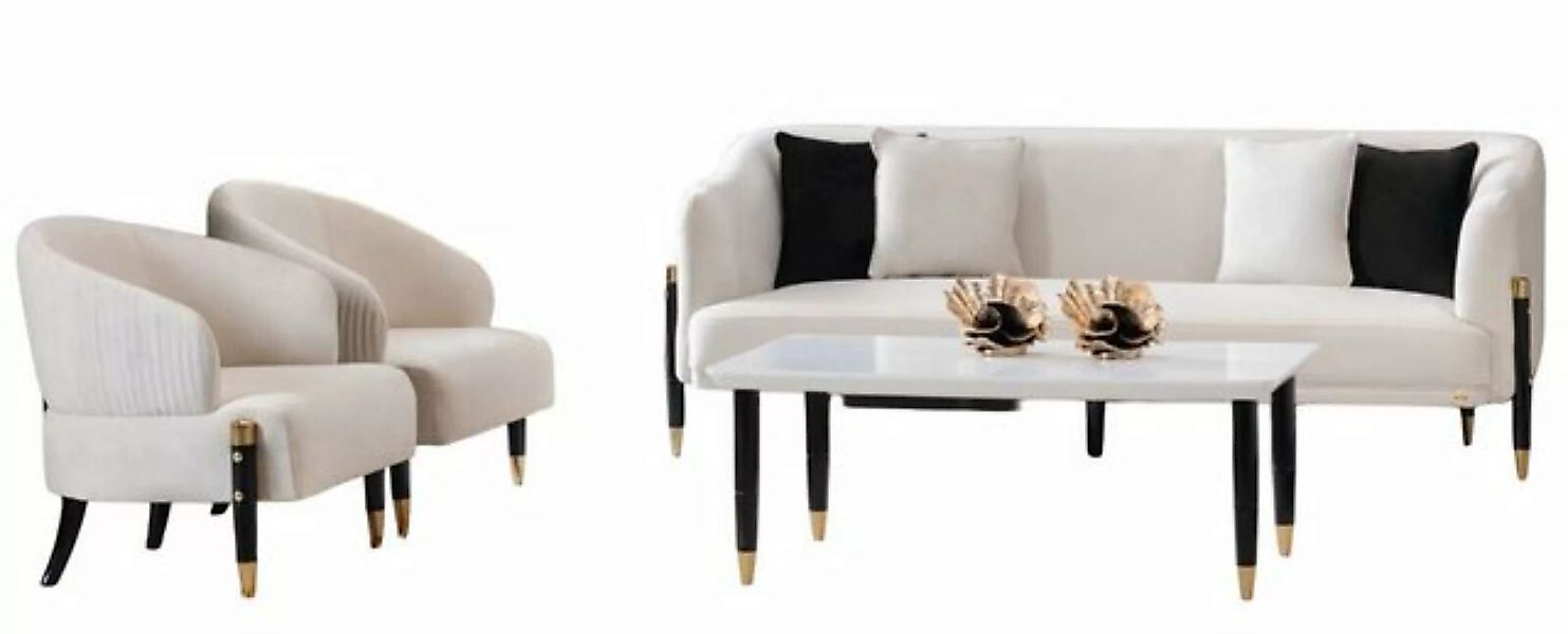 JVmoebel Sofa Weiße Sofagarnitur 3+1+1 Sitzer Set Design Sofa Neu Polster C günstig online kaufen
