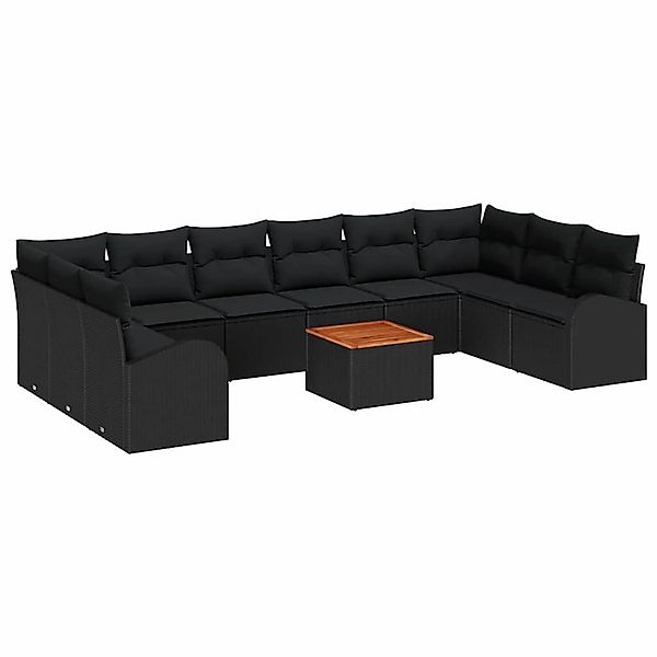 vidaXL Garten-Sofa-Set mit Kissen 11-Tlg Schwarz Poly Rattan 3347632 günstig online kaufen