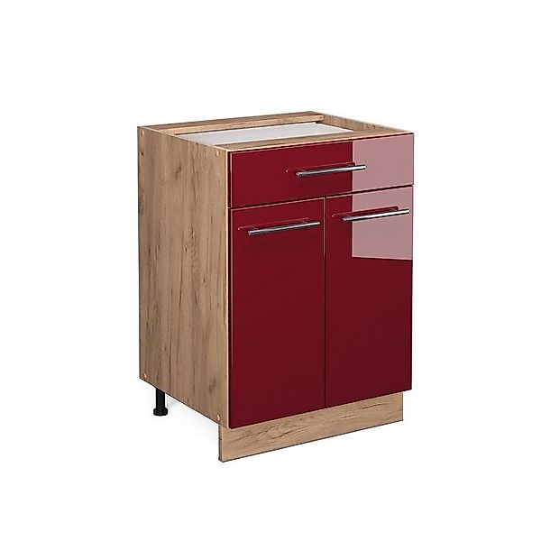 Vicco Küchenunterschrank Fame-Line Bordeaux Hochglanz/Goldkraft Eiche 60 cm günstig online kaufen