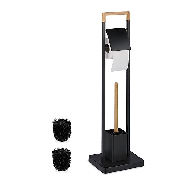 relaxdays WC-Garnitur Bambus & Edelstahl, Schwarz günstig online kaufen