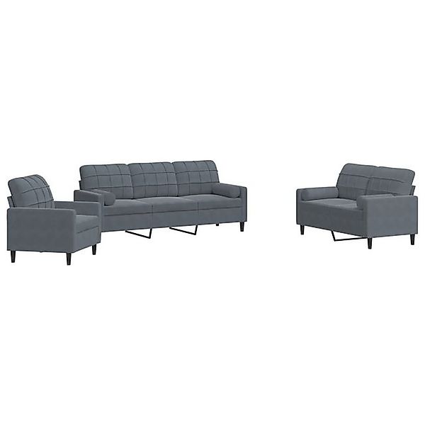 vidaXL Sofa, 3-tlg. Sofagarnitur mit Kissen und Nackenrollen Dunkelgrau Sam günstig online kaufen