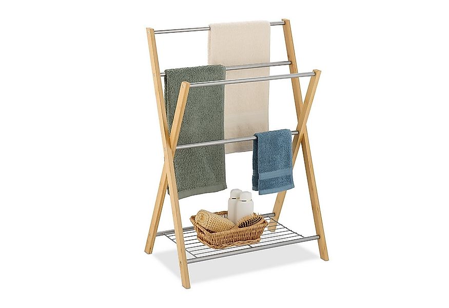 relaxdays Handtuchständer Handtuchhalter mit Ablage Bambus günstig online kaufen