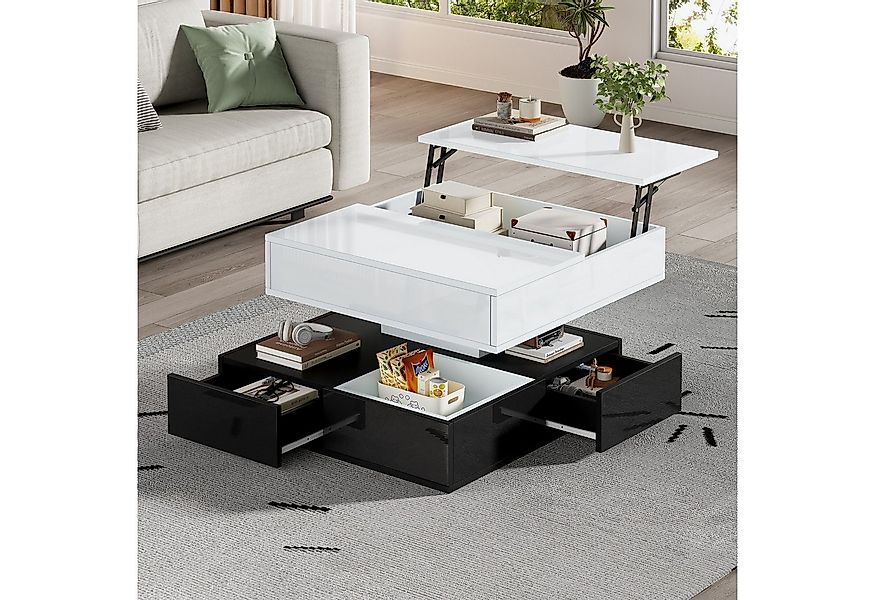 Merax Couchtisch hochglanz Sofatisch mit 360° drehbarer & anhebbarer Tischp günstig online kaufen