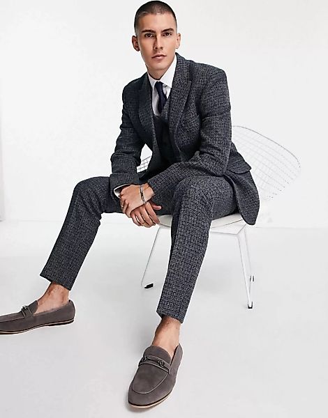 ASOS DESIGN – Schmal geschnittene Anzughose aus Harris-Tweed mit 100% Wolle günstig online kaufen