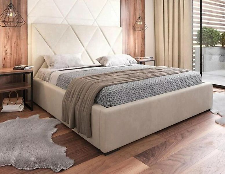 JVmoebel Bett, Beige Doppelbett Stil Elegantes Bett Polster Stoff Schlafzim günstig online kaufen