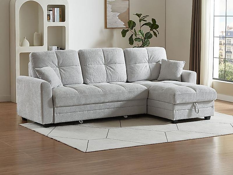 Ecksofa mit Schlaffunktion & Ecke wechselbar - Chenille-Stoff - Hellgrau - günstig online kaufen