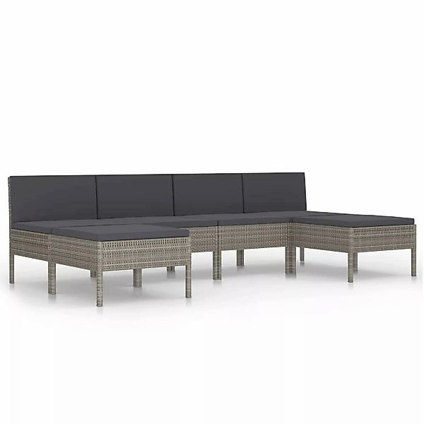 6-tlg. Garten-lounge-set Mit Auflagen Poly Rattan Grau günstig online kaufen