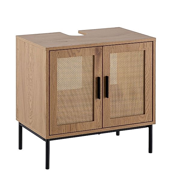 Wohnling Waschbeckenunterschrank WL6.875 (mit Türen, Rattan günstig online kaufen