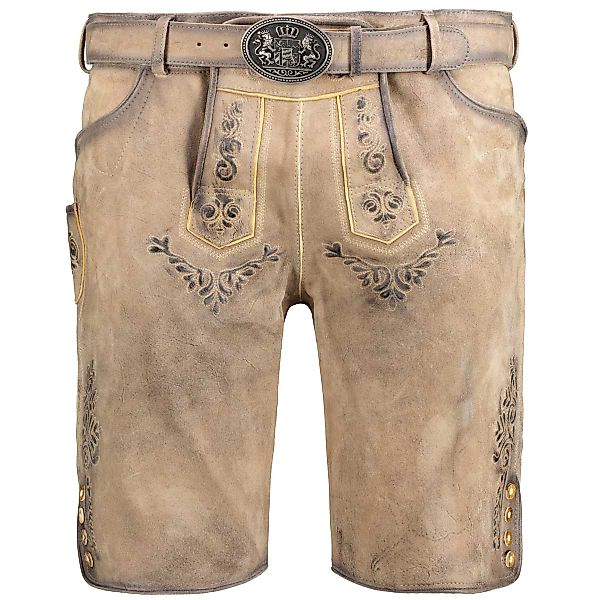 Pfundskerl Kurze Lederhose mit Stickereien und Gürtel Farbe grau Größe: 70 günstig online kaufen