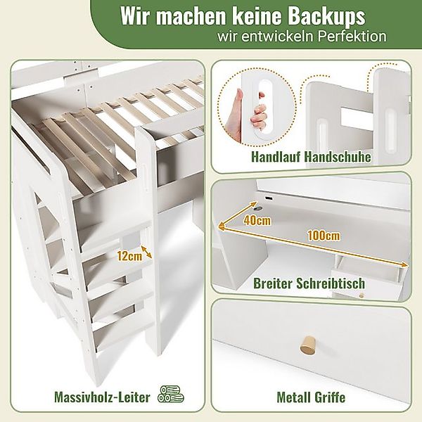 Merax Hochbett (1-St) Kinderbett 90x200 mit Schreibtisch, Kleiderschrank & günstig online kaufen