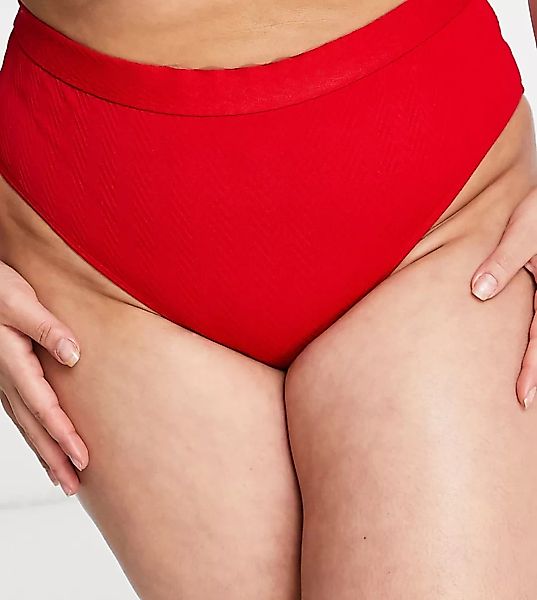 Wolf & Whistle Curve – Exklusive gerippte Bikinihose mit hohem Bund in Rot günstig online kaufen