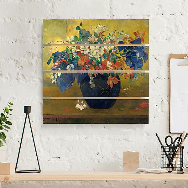 Holzbild Plankenoptik Blumen - Quadrat Paul Gauguin - Vase mit Blumen günstig online kaufen