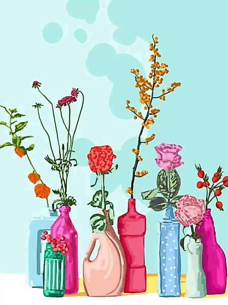 Poster / Leinwandbild - Flower Pots Meadow günstig online kaufen