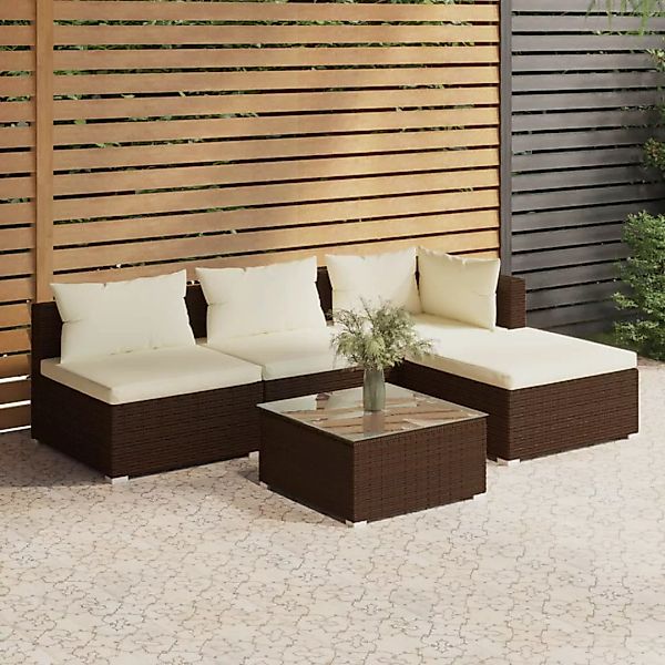 Vidaxl 5-tlg. Garten-lounge-set Mit Kissen Poly Rattan Braun günstig online kaufen