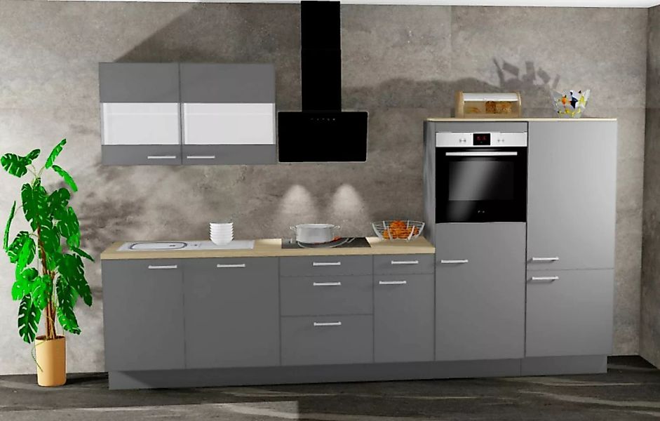 Einbauküche MANKAONYX 39 Onyxgrau - Schränke montiert/ Küchenzeile 330 cm m günstig online kaufen