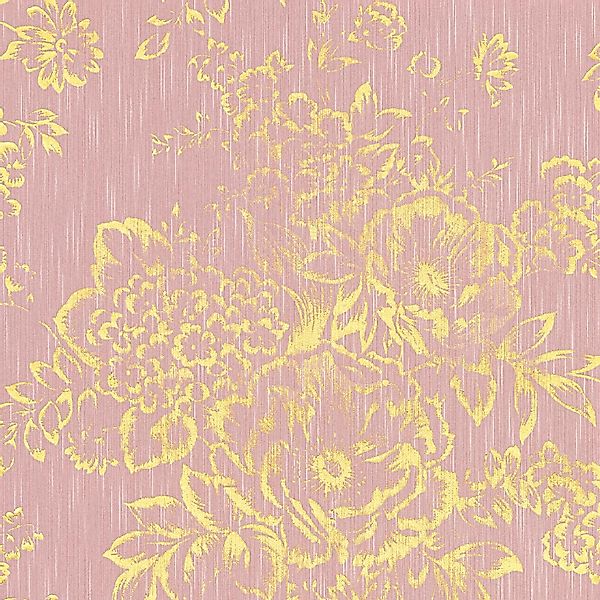 PROFHOME 306575-GU Blumen Tapete Floral dezent schimmernd Gold Rosa 0,53 m günstig online kaufen