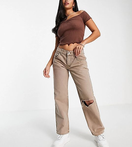 ASOS DESIGN Petite – Gerade geschnittene Hose im Stil der 90er in Stein mit günstig online kaufen