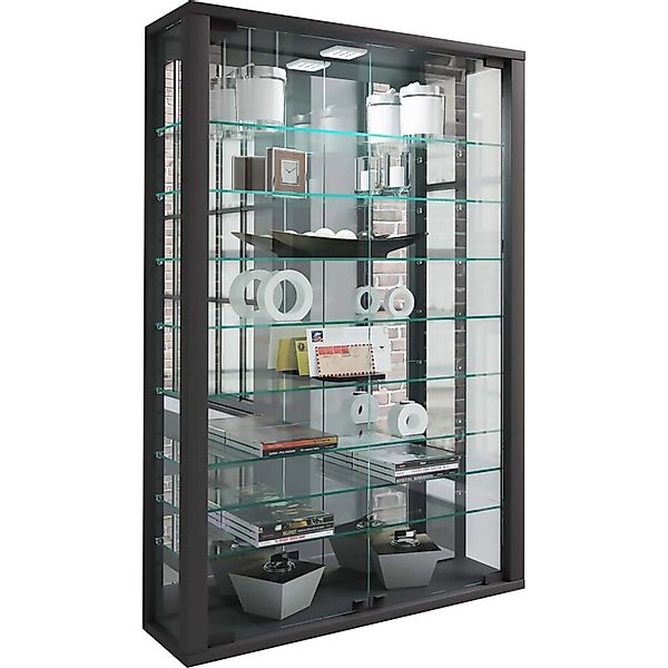 ebuy24 VitrosaMini Vitrinenschrank Wandhängend mit Spiegel 2 Glastüren Schw günstig online kaufen