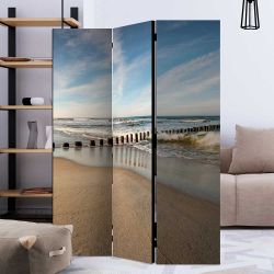 Fotomotiv Paravent in Beige und Blau Strand und Meer günstig online kaufen