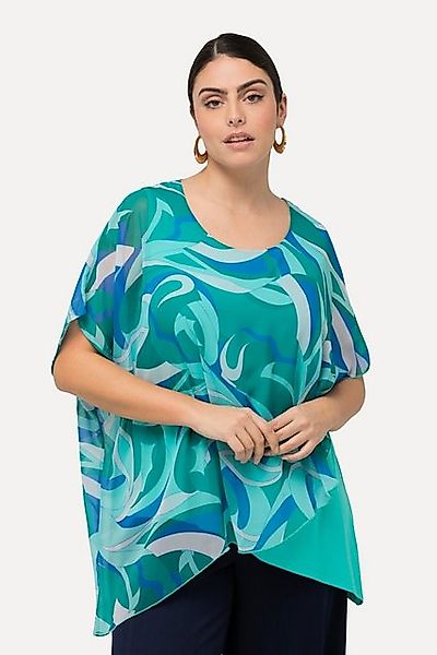 Ulla Popken Longtop Tunika Chiffon-Überwurf Rundhals Halbarm günstig online kaufen