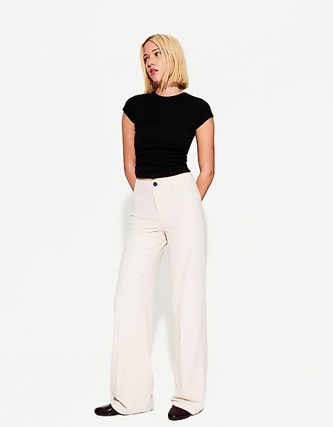 Bershka Wide-Leg-Hose Damen 34 Rohweiß günstig online kaufen