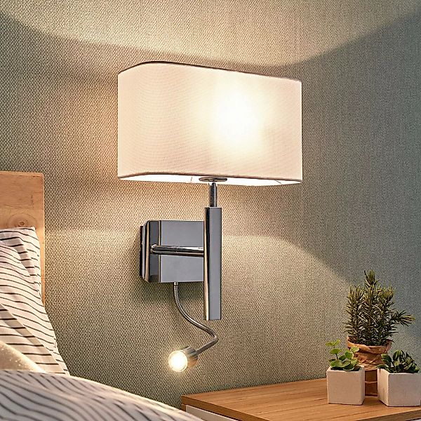 Lucande Wandleuchte Jettka, Höhe 63 cm, Lesearm, Textil günstig online kaufen