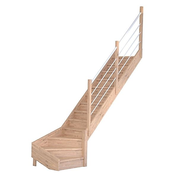 Treppe Mykonos Pro Eiche Gew. R 80cm Setzstufe Holz-Edelstahl-Geländer Weiß günstig online kaufen