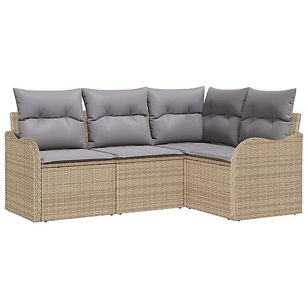 vidaXL Garten-Sofa-Set mit Kissen 4-Tlg Beige Poly Rattan 3345680 günstig online kaufen