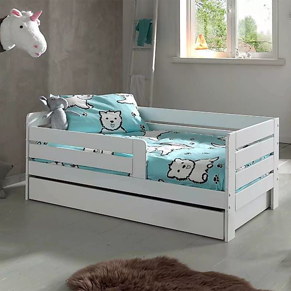 Weißes Kinderbett mit Rausfallschutz Liegefläche 70x140 günstig online kaufen