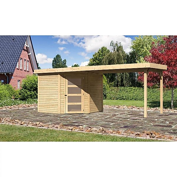 Karibu Holz-Gartenhaus Linköbing Natur Pultdach Unbehandelt 238 cm x 242 cm günstig online kaufen