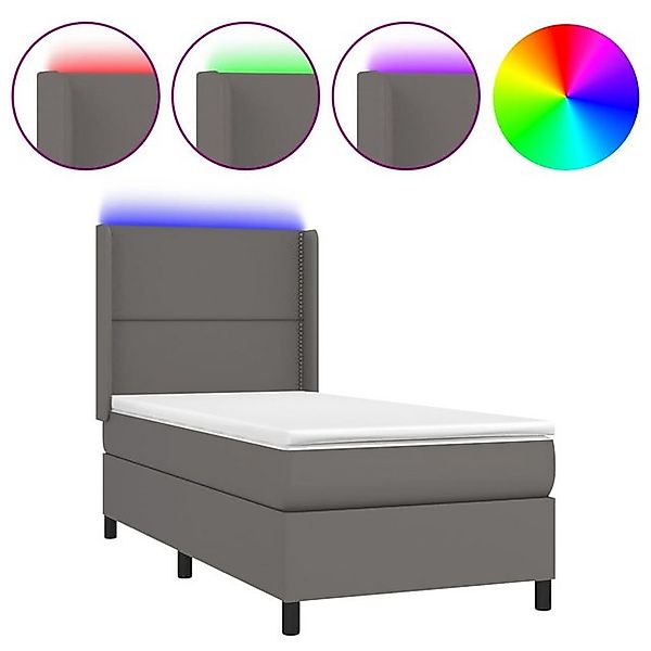 vidaXL Boxspringbett, Boxbett mit Matratze & LED Grau 90x200 cm Kunstleder günstig online kaufen