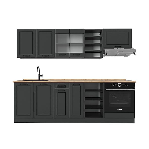 Vicco R-Line Küchenzeile Anthrazit Landhaus/Anthrazit 240 cm ohne Arbeitspl günstig online kaufen