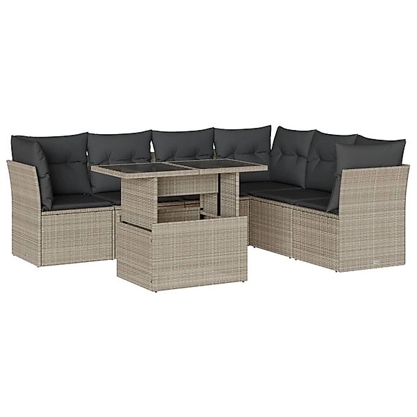 vidaXL 7-Tlg Garten-Sofagarnitur mit Kissen Hellgrau Poly Rattan 3266612 günstig online kaufen