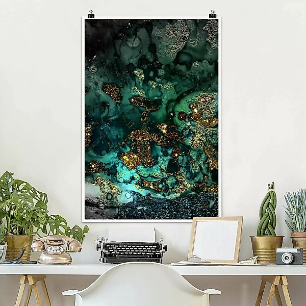 Poster Goldene Meeres-Inseln Abstrakt günstig online kaufen