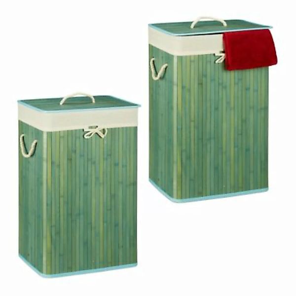 relaxdays 2 x Wäschekorb Bambus eckig blau günstig online kaufen