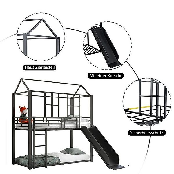 FUROKOY Etagenbett Eisenrahmenbett Hausmodellierung, ausgestattet mit Rutsc günstig online kaufen