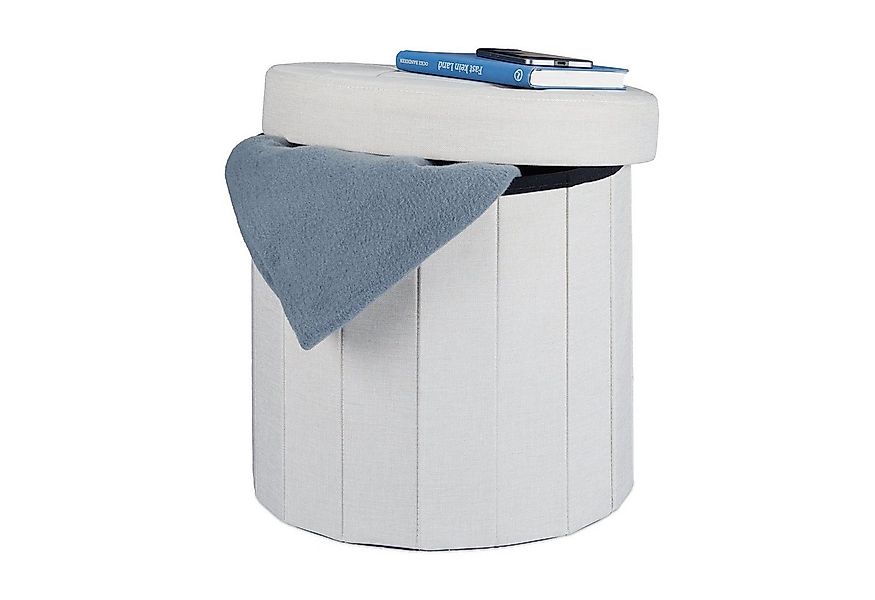 relaxdays Sitzhocker mit Stauraum Größe M rund, Creme günstig online kaufen