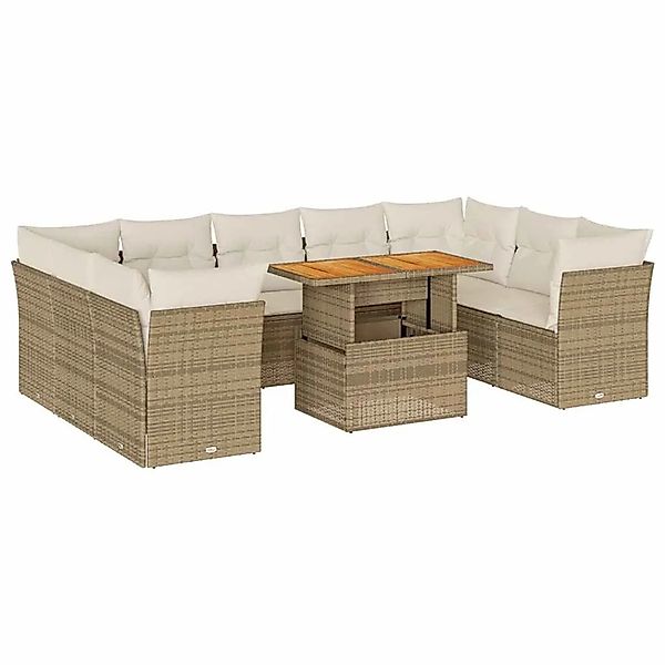 vidaXL 10-Tlg Garten-Sofagarnitur mit Kissen Beige Poly Rattan 3326970 günstig online kaufen