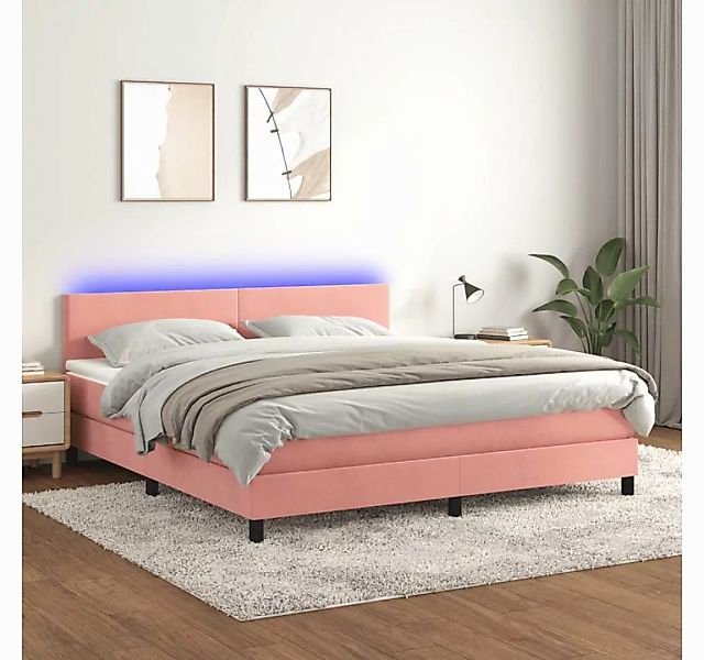 vidaXL Boxspringbett Boxspringbett mit Matratze LED Rosa 160x200 cm Samt Be günstig online kaufen