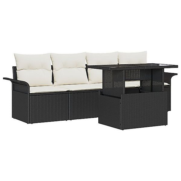 vidaXL Loungesofa 5-tlg. Garten-Sofagarnitur mit Kissen Schwarz Poly Rattan günstig online kaufen