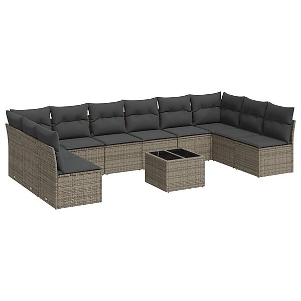 vidaXL 11-Tlg Garten-Sofagarnitur mit Kissen Grau Poly Rattan 3218100 günstig online kaufen