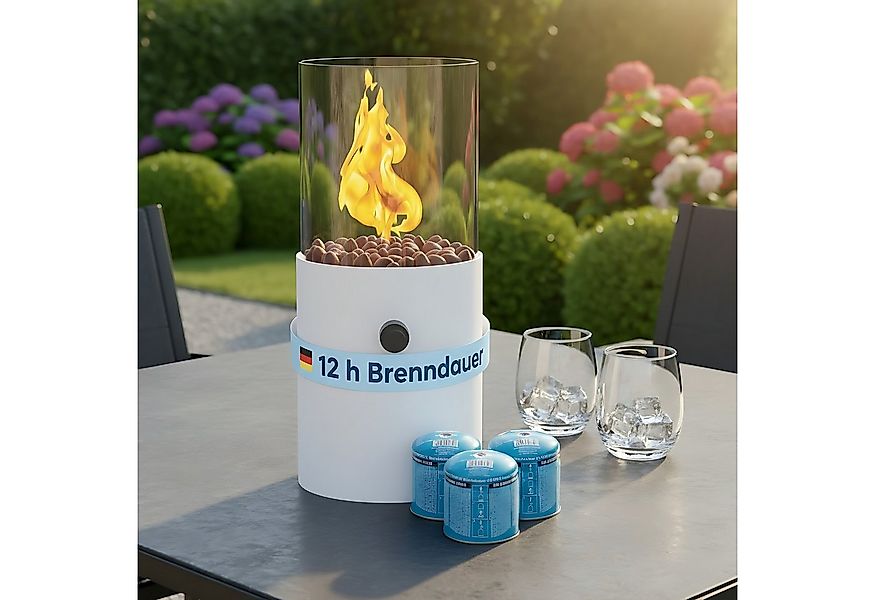 TOM Echtfeuer-Dekokamin Tischkamin Gas mit 3x 190g Kartuschen, 12h Brenndau günstig online kaufen